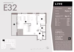 2 pokoje, mieszkanie 96,17 m², piętro 3, oferta nr E32, Livo, Warszawa, Białołęka, Grodzisk, ul. Tajemna 12