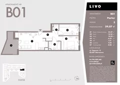 3 pokoje, mieszkanie 59,06 m², parter, oferta nr B01, Livo, Warszawa, Białołęka, Grodzisk, ul. Tajemna 12