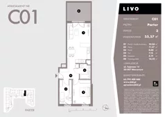 3 pokoje, mieszkanie 55,57 m², parter, oferta nr C01, Livo, Warszawa, Białołęka, Grodzisk, ul. Tajemna 12