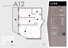 3 pokoje, mieszkanie 64,43 m², piętro 1, oferta nr A12, Livo, Warszawa, Białołęka, Grodzisk, ul. Tajemna 12
