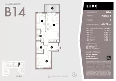 3 pokoje, mieszkanie 60,79 m², piętro 1, oferta nr B14, Livo, Warszawa, Białołęka, Grodzisk, ul. Tajemna 12