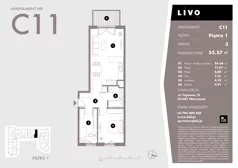 3 pokoje, mieszkanie 55,57 m², piętro 1, oferta nr C11, Livo, Warszawa, Białołęka, Grodzisk, ul. Tajemna 12