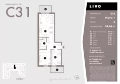 3 pokoje, mieszkanie 58,66 m², piętro 1, oferta nr C13, Livo, Warszawa, Białołęka, Grodzisk, ul. Tajemna 12