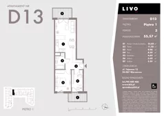 3 pokoje, mieszkanie 55,57 m², piętro 1, oferta nr D13, Livo, Warszawa, Białołęka, Grodzisk, ul. Tajemna 12