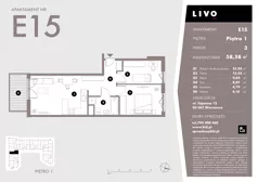3 pokoje, mieszkanie 58,58 m², piętro 1, oferta nr E15, Livo, Warszawa, Białołęka, Grodzisk, ul. Tajemna 12