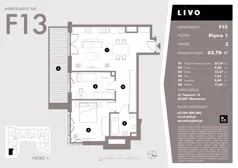 3 pokoje, mieszkanie 62,76 m², piętro 1, oferta nr F13, Livo, Warszawa, Białołęka, Grodzisk, ul. Tajemna 12