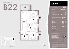 3 pokoje, mieszkanie 54,82 m², piętro 2, oferta nr B22, Livo, Warszawa, Białołęka, Grodzisk, ul. Tajemna 12