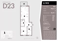 3 pokoje, mieszkanie 55,57 m², piętro 2, oferta nr D23, Livo, Warszawa, Białołęka, Grodzisk, ul. Tajemna 12