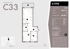 3 pokoje, mieszkanie 58,66 m², piętro 3, oferta nr C33, Livo, Warszawa, Białołęka, Grodzisk, ul. Tajemna 12