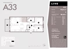 3 pokoje, mieszkanie 90,32 m², piętro 3, oferta nr A33, Livo, Warszawa, Białołęka, Grodzisk, ul. Tajemna 12