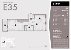 3 pokoje, mieszkanie 64,15 m², piętro 3, oferta nr E35, Livo, Warszawa, Białołęka, Grodzisk, ul. Tajemna 12