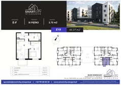 2 pokoje, mieszkanie 44,37 m², piętro 3, oferta nr E/M18, Smart City Stargard, Stargard, ul. Nadbrzeżna 11