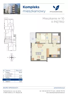 2 pokoje, mieszkanie 38,38 m², piętro 2, oferta nr 10, Pychowicka 27, Kraków, Dębniki, Zakrzówek, ul. Pychowicka 27