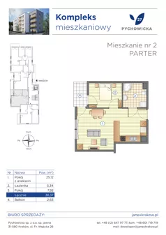 2 pokoje, mieszkanie 38,37 m², parter, oferta nr 2, Pychowicka 27, Kraków, Dębniki, Zakrzówek, ul. Pychowicka 27