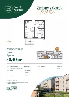 2 pokoje, mieszkanie 30,40 m², piętro 1, oferta nr 10, Osiedle Zakątek, Rypin, ul. 3 Maja 1A