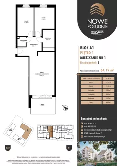 3 pokoje, mieszkanie 62,65 m², piętro 1, oferta nr M.A1.01.01, Nowe Południe, Włocławek, Południe, ul. Kazimierza Łady 10