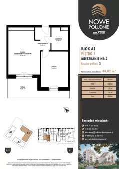 2 pokoje, mieszkanie 44,02 m², piętro 1, oferta nr M.A1.01.02, Nowe Południe, Włocławek, Południe, ul. Kazimierza Łady 10