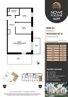 3 pokoje, mieszkanie 57,54 m², piętro 1, oferta nr M.A1.01.26, Nowe Południe, Włocławek, Południe, ul. Kazimierza Łady 10