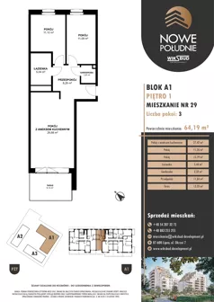 3 pokoje, mieszkanie 62,65 m², piętro 1, oferta nr M.A1.01.29, Nowe Południe, Włocławek, Południe, ul. Kazimierza Łady 10