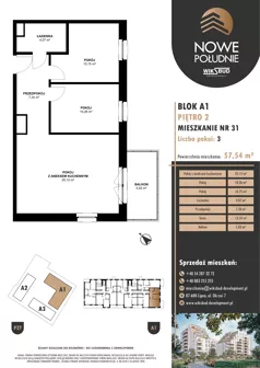 3 pokoje, mieszkanie 57,54 m², piętro 2, oferta nr M.A1.02.31, Nowe Południe, Włocławek, Południe, ul. Kazimierza Łady 10