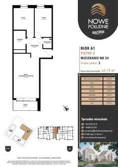 3 pokoje, mieszkanie 62,28 m², piętro 2, oferta nr M.A1.02.34, Nowe Południe, Włocławek, Południe, ul. Kazimierza Łady 10