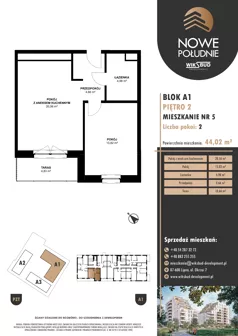 2 pokoje, mieszkanie 44,02 m², piętro 2, oferta nr M.A1.02.05, Nowe Południe, Włocławek, Południe, ul. Kazimierza Łady 10
