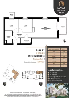 3 pokoje, mieszkanie 55,00 m², piętro 3, oferta nr M.A1.03.35, Nowe Południe, Włocławek, Południe, ul. Kazimierza Łady 10
