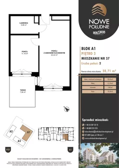 2 pokoje, mieszkanie 38,71 m², piętro 3, oferta nr M.A1.03.37, Nowe Południe, Włocławek, Południe, ul. Kazimierza Łady 10