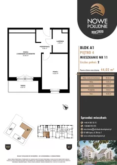 2 pokoje, mieszkanie 44,02 m², piętro 4, oferta nr M.A1.04.11, Nowe Południe, Włocławek, Południe, ul. Kazimierza Łady 10