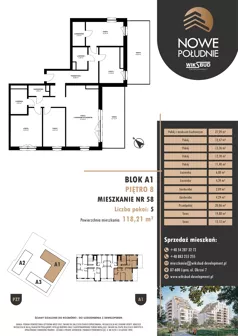 5 pokoi, mieszkanie 118,21 m², piętro 8, oferta nr M.A1.08.58, Nowe Południe, Włocławek, Południe, ul. Kazimierza Łady 10