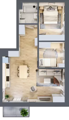 3 pokoje, mieszkanie 57,58 m², piętro 2, oferta nr F05, Kiepury 33, Jelenia Góra, Zabobrze, ul. Jana Kiepury