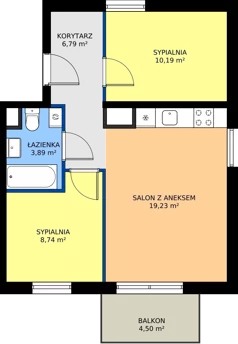 3 pokoje, mieszkanie 48,84 m², piętro 2, oferta nr C12-15, Osiedle Latawców, Wrocław, Psie Pole-Zawidawie, Psie Pole, ul. Grodzieńska