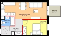 2 pokoje, mieszkanie 43,35 m², piętro 2, oferta nr M38, Punkt Wola, Kraków, Podgórze Duchackie, Wola Duchacka, ul. Trybuny Ludów 15