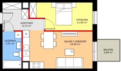2 pokoje, mieszkanie 43,49 m², piętro 3, oferta nr M53, Punkt Wola, Kraków, Podgórze Duchackie, Wola Duchacka, ul. Trybuny Ludów 15