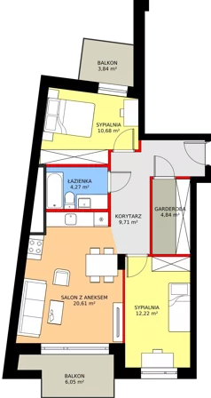 3 pokoje, mieszkanie 63,50 m², piętro 1, oferta nr K1.05, Elzam Tower, Elbląg, ul. Oboźna