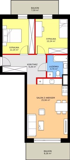 3 pokoje, mieszkanie 65,38 m², piętro 4, oferta nr K2.17, Elzam Tower, Elbląg, ul. Oboźna