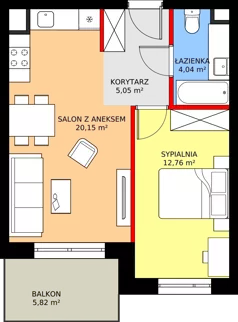 2 pokoje, mieszkanie 42,51 m², piętro 4, oferta nr K2.19, Elzam Tower, Elbląg, ul. Oboźna