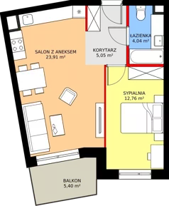 2 pokoje, mieszkanie 46,29 m², piętro 4, oferta nr K1.24, Elzam Tower, Elbląg, ul. Oboźna