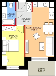 2 pokoje, mieszkanie 42,41 m², piętro 4, oferta nr K1.25, Elzam Tower, Elbląg, ul. Oboźna