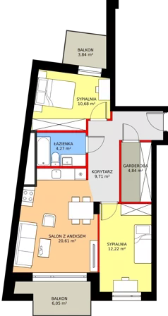 3 pokoje, mieszkanie 63,50 m², piętro 5, oferta nr K1.33, Elzam Tower, Elbląg, ul. Oboźna