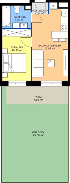 2 pokoje, mieszkanie 33,68 m², parter, oferta nr D.02, Trakt Królewski - Budynek D, Grójec, ul. Mikołaja Reja 9