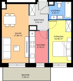 2 pokoje, mieszkanie 45,10 m², piętro 1, oferta nr D.27, Trakt Królewski - Budynek D, Grójec, ul. Mikołaja Reja 9