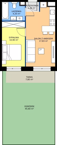 2 pokoje, mieszkanie 34,27 m², parter, oferta nr D.12, Trakt Królewski - Budynek D, Grójec, ul. Mikołaja Reja 9