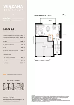 5 pokoi, mieszkanie 124,77 m², piętro 1, oferta nr C.2, Wiązana Residence, Warszawa, Wawer, Zerzeń, ul. Wiązana 44