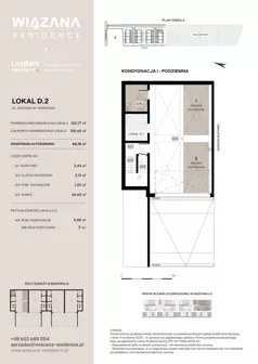 5 pokoi, mieszkanie 124,77 m², piętro 1, oferta nr D.2, Wiązana Residence, Warszawa, Wawer, Zerzeń, ul. Wiązana 44