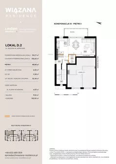 5 pokoi, mieszkanie 124,77 m², piętro 1, oferta nr D.2, Wiązana Residence, Warszawa, Wawer, Zerzeń, ul. Wiązana 44