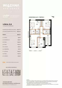 5 pokoi, mieszkanie 124,77 m², piętro 1, oferta nr D.8, Wiązana Residence, Warszawa, Wawer, Zerzeń, ul. Wiązana 44