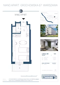 1 pokój, apartament inwestycyjny 22,67 m², piętro 1, oferta nr 101, Nano Apart, Warszawa, Praga Południe, Gocławek, ul. Grochowska 63