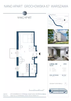 1 pokój, apartament inwestycyjny 30,77 m², piętro 2, oferta nr 213, Nano Apart, Warszawa, Praga Południe, Gocławek, ul. Grochowska 63