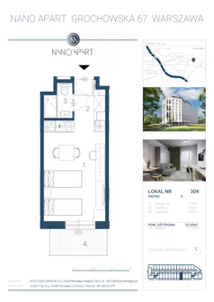 1 pokój, apartament inwestycyjny 22,55 m², piętro 3, oferta nr 304, Nano Apart, Warszawa, Praga Południe, Gocławek, ul. Grochowska 63